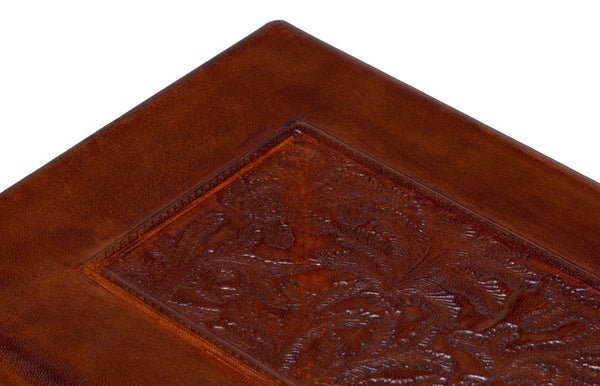 Sarreid Botanical Decorative Storage Box On Stand – Embossed Leather With Faux Bamboo Iron Base Design Brown  18446