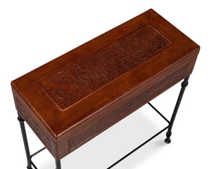 Sarreid Botanical Decorative Storage Box On Stand – Embossed Leather With Faux Bamboo Iron Base Design Brown  18446