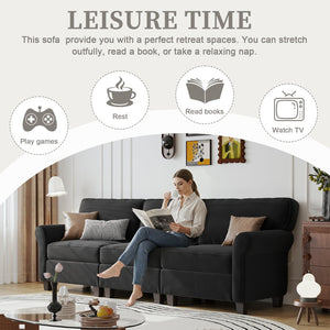 English Elm 94" Corduroy Three Seater Sofa Deep Cushioned Solid Wood Frame Modern Living Room Couch Black W2715S00008
