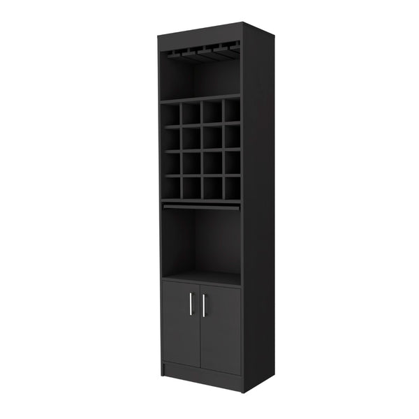 English Elm Myers Tall Bar Cabinet with Wine Rack Glass Holder Open Shelves and Double Doors B128S00154