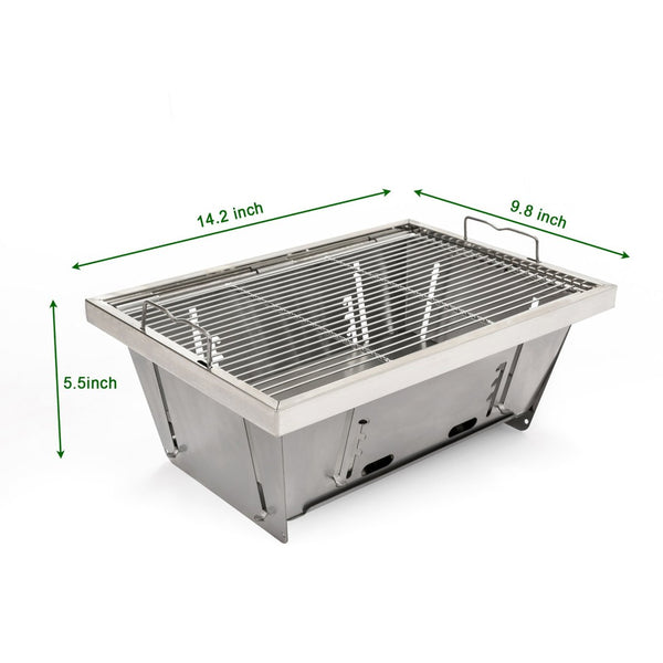 English Elm Folded Stainless Steel Portable Charcoal Grill for Camping Picnic Patio Outdoor Use W853P220596