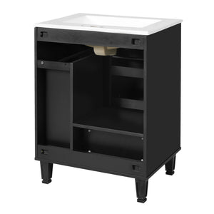 English Elm Christopher Knight Home® - 24" Bathroom Vanity with Ceramic Sink, Solid Wood Frame, Soft-Close Drawers & Ample Storage Appeal Black N759P269734B