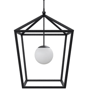 Currey & Company Denison Black Outdoor Lantern - Elegant Wrought Iron Design With Soft Glow For Patios & Porches Black Wrought Iron ,Glass 9500-0024-currey-company