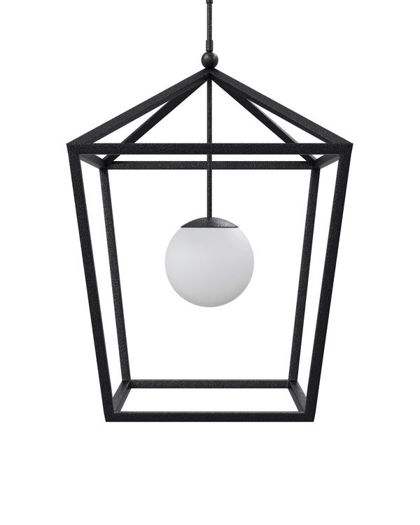 Currey & Company Denison Black Outdoor Lantern - Elegant Wrought Iron Design With Soft Glow For Patios & Porches Black Wrought Iron ,Glass 9500-0024-currey-company