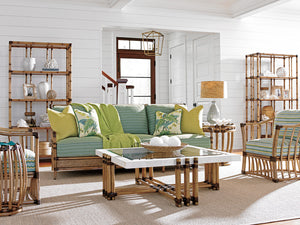 Lexington Tommy Bahama Home Weston Luxurious Cocktail Table With Cordova Stone Top, Brass Inlay & Elegant Leather Wrapped Frame Bermuda Sands  558-947