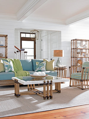 Lexington Tommy Bahama Home Turtle Beach End Table: Elevate Your Space With Luxurious Rattan, Glass Top, And Antique Brass Accents Bermuda Sands  558-953