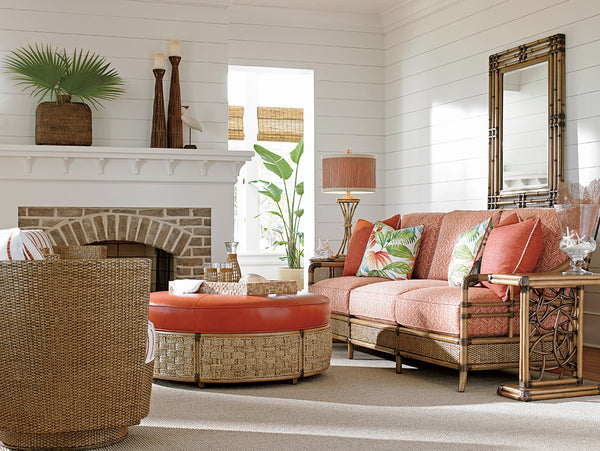 Lexington Tommy Bahama Home Angler Accent Table - Luxurious Rattan Craftsmanship With Crushed Bamboo Top For Elegant Living Spaces Bermuda Sands  558-952