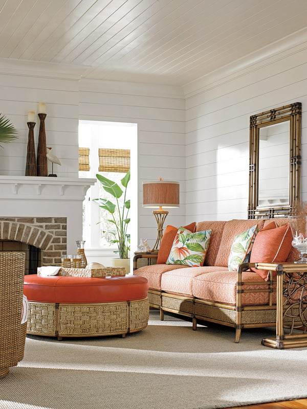 Lexington Tommy Bahama Home Angler Accent Table - Luxurious Rattan Craftsmanship With Crushed Bamboo Top For Elegant Living Spaces Bermuda Sands  558-952