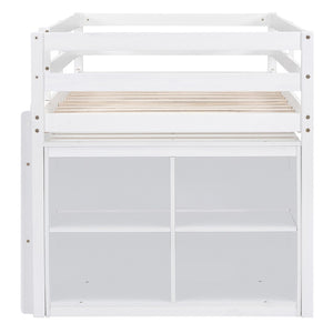 English Elm Twin Loft Bed Pinewood Frame Four Drawers Retractable Study Desk Kids Bedroom White LT000368AAK