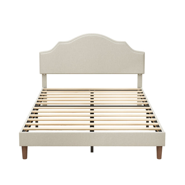 English Elm Queen Upholstered Platform Bed with Adjustable Headboard, Linen Fabric, Sturdy 1000lb Frame, Beige W1716P280054