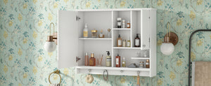English Elm 36 Inch Wall Mounted Medicine Cabinet with HD Mirror, Adjustable Shelves, Towel Hooks, Modern Style White N710P254924K