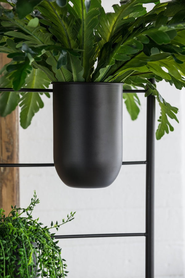 English Elm 32x14x60" Matte Black Iron Ladder Plant Stand with Bucket Planters for Indoor Outdoor W2078P499969