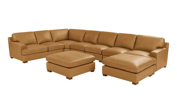English Elm Leather Match Modular Sectional Sofa Top Grain Upholstered L Shaped Living Room Ginger B2748S00031