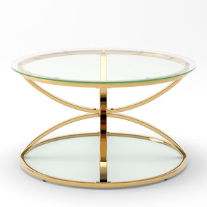 English Elm 31.50'' Round Chrome Ring Glass Coffee Table Two Tier Smoked Tempered Top Modern Living Room W757P412805