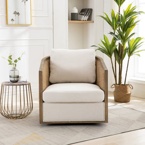 English Elm Swivel Barrel Chair with Plush Foam Upholstery, 360° Metal Base, Sturdy Hardwood Frame, Cozy Lounge Seat Beige W395102742