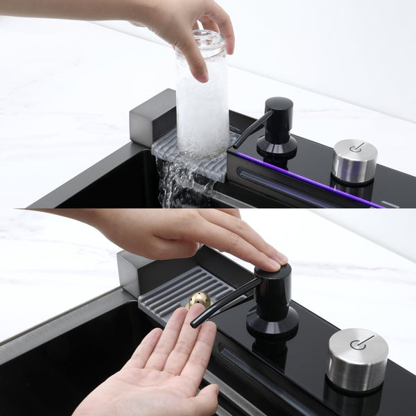 English Elm Pull-out Faucet Workstation Kitchen Sink 304 Stainless Steel with Digital Temp Display T3177P286037