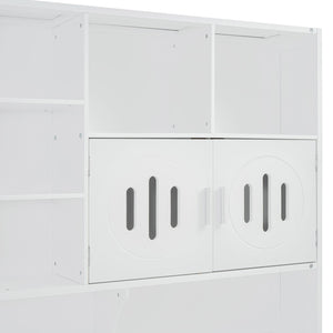 English Elm Full Size Wooden Daybed With Hydraulic Lift, Integrated Storage Cabinet & Stylish Shelving, White N820S00047K