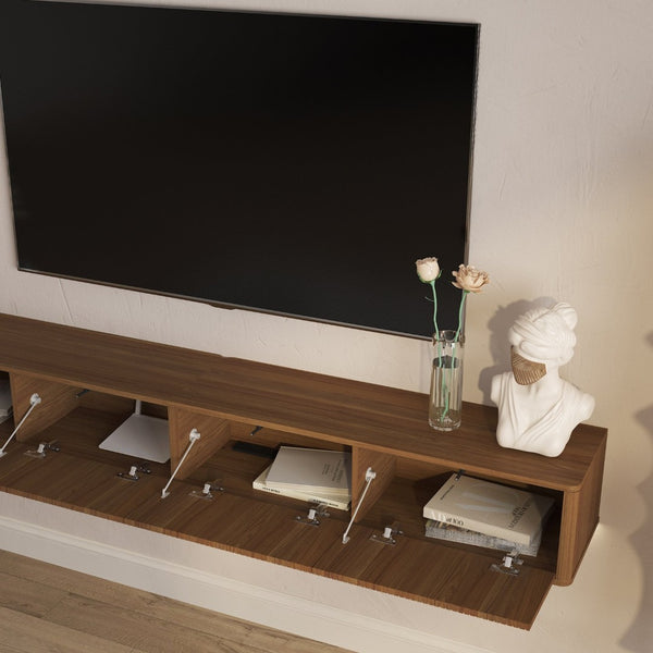 English Elm Floating Wall Mounted Tv Stand High Gloss Cabinet with Led Lighting and Power Strip W1321P437018