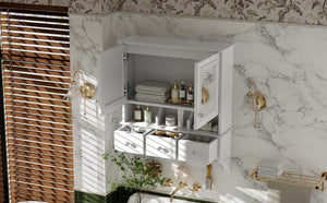 English Elm 4-in-1 Wall Mounted Bathroom Cabinet with Mirror Drawers and Towel Hooks Vanity White N710P405416K