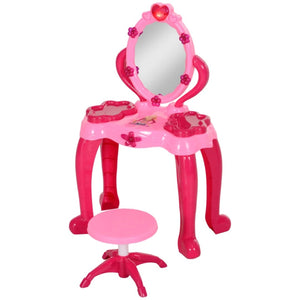 English Elm Kids Pretend Play Vanity Set with Light up Mirror Hair Dryer and 15 Accessories T3971P441940