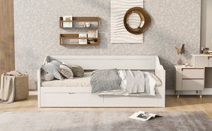 English Elm Wooden Twin Daybed with Pull Out Trundle and Dual Storage Drawers for Guest Rooms White LP000519AAK-1