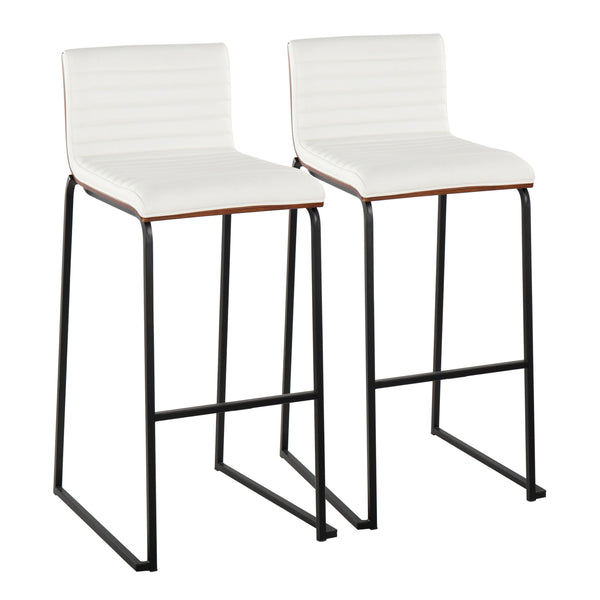 English Elm Mason Mara 30" Fixed-Height Barstool Set Of 2 - Sleek Black Metal, Walnut Wood & White Faux Leather B202P222250
