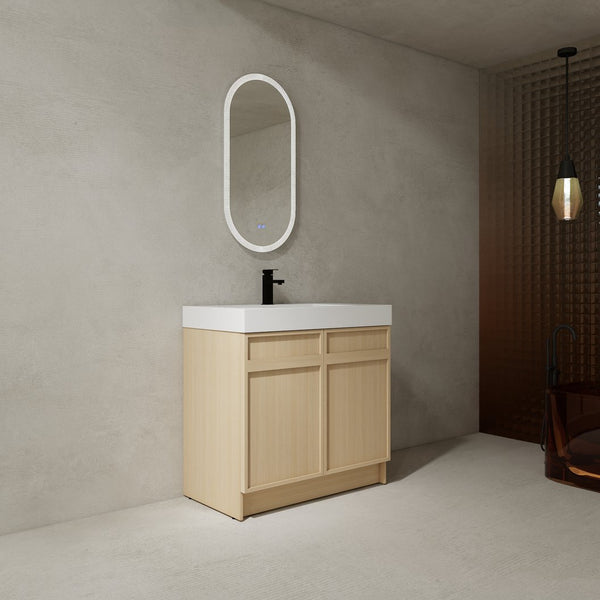 English Elm 36" Freestanding Bathroom Vanity with White Resin Sink, Soft-Close Doors, Adjustable Shelf, Modern Durable Finish W999P239161