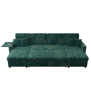 English Elm U Shaped Sectional Sleeper Sofa Corduroy Pull Out Bed with Storage Living Room W1825P501595