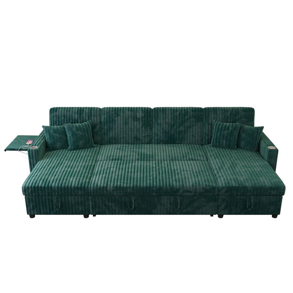 English Elm U Shaped Sectional Sleeper Sofa Corduroy Pull Out Bed with Storage Living Room W1825P501595