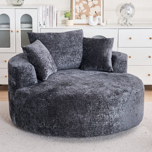 English Elm Round Swivel Barrel Chair Plush Chenille Upholstery Cozy Accent Seat for Any Room Black W2915P338890