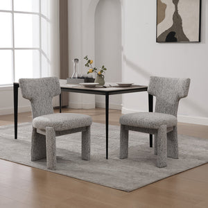 English Elm 22.05" Modern Upholstered Chenille Dining Chair Set of 2 with Rubberwood Legs, Armless Curved Back Elegant Seating White+Black W3189P351393