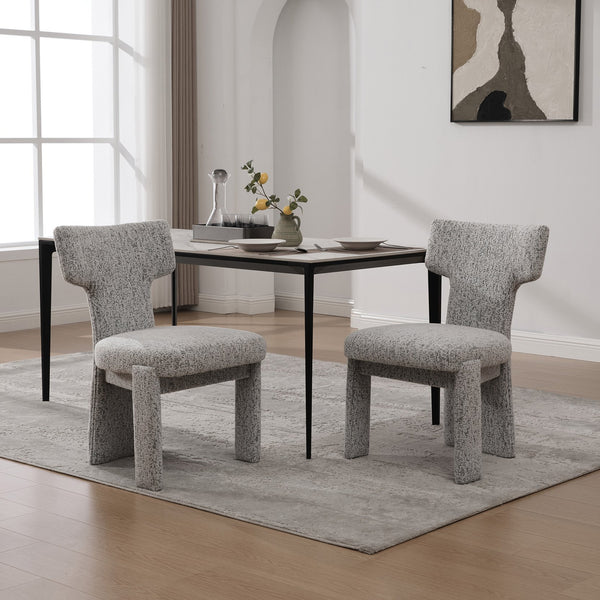 English Elm 22.05" Modern Upholstered Chenille Dining Chair Set of 2 with Rubberwood Legs, Armless Curved Back Elegant Seating White+Black W3189P351393