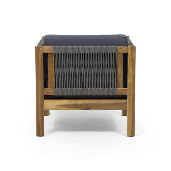 English Elm Christopher Knight Home® - LAUREL Club Chair Teak Acacia Wood with Handwoven Rattan Rope, Water-Resistant Cushions, Modern Outdoor Flair 65439.00GRY