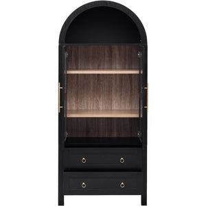 English Elm K&K 71" Arched Kitchen Pantry Cabinet with Glass Doors, Adjustable Shelves, Soft-Close Drawers Black N707P288972B