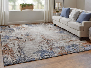 Feizy Rugs Gilmore Collection Abstract Geometric Rug – Vibrant, Machine-made Beauty For Modern Interiors Ivory,Blue,Taupe Polypropylene Gil39mnfivymlth00