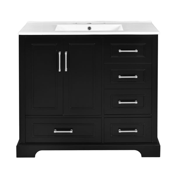 English Elm 36" Traditional Bathroom Vanity with Ceramic Sink, Solid Wood Cabinet, Soft-Close Doors & Drawers Black N729P251630B