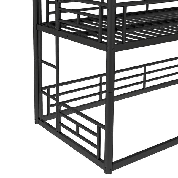 English Elm Twin Triple Metal Bunk Bed Matte Powder Coated Frame with Full Safety Guardrails Black W1580S00578