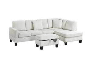 English Elm 3pc Corduroy Sectional Sofa Set with RAF Chaise, Storage Ottoman & Accent Pillows for Cozy Living Beige 30 L x 20 W x 14 H B011S01764
