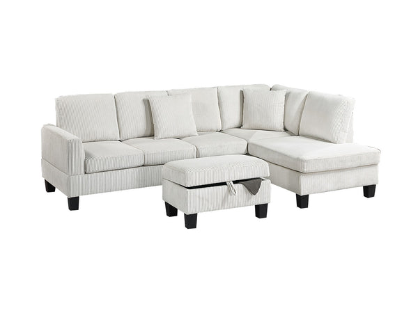 English Elm 3pc Corduroy Sectional Sofa Set with RAF Chaise, Storage Ottoman & Accent Pillows for Cozy Living Beige 30 L x 20 W x 14 H B011S01764