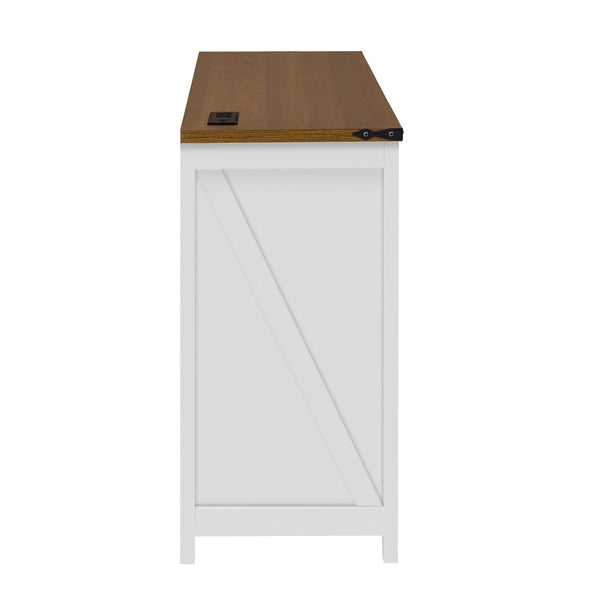 English Elm U-style Farmhouse Sideboard Barn Door Buffet with Drawers Built-in Outlet Dining White N711P347377K