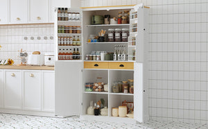 English Elm Topmax Tall White Mdf Freestanding Pantry Cabinet with Drawers and Door Shelves SP000046AAK