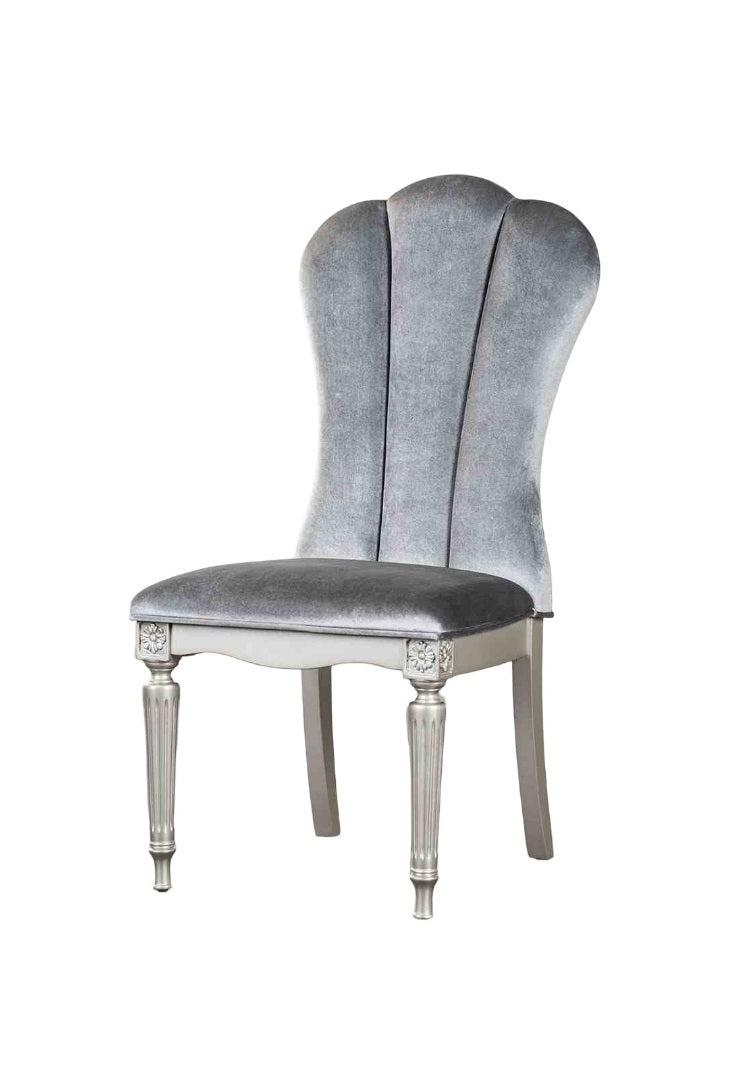 English Elm Silver Glam 2pc Side Chair Set with Light Gray Upholstery, Fluted Metal Legs, Modern Dining Comfort B2741P406183