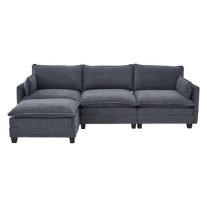 English Elm United We Win Modular Corduroy Sectional with Ottoman Low Profile Living Room Couch Gray W1568S00255