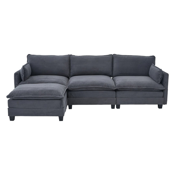 English Elm United We Win Modular Corduroy Sectional with Ottoman Low Profile Living Room Couch Gray W1568S00255