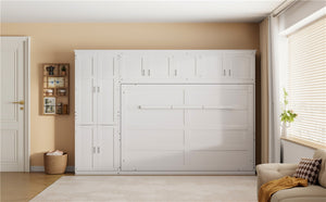 English Elm Queen Murphy Wall Bed with Integrated Wardrobe and Drawers for Studio Spaces LP000876AAK