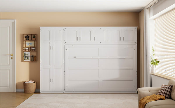English Elm Queen Murphy Wall Bed with Integrated Wardrobe and Drawers for Studio Spaces LP000876AAK