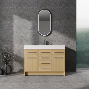 English Elm 48" Freestanding Bathroom Vanity with Resin Sink, Original Oak Finish, 2 Doors & 6 Drawers, Plywood W1972P315227