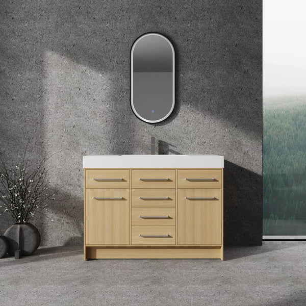 English Elm 48" Freestanding Bathroom Vanity with Resin Sink, Original Oak Finish, 2 Doors & 6 Drawers, Plywood W1972P315227