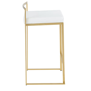 English Elm Fuji 26" Glamorous Gold Metal Counter Stool Set Of 3 With White Faux Leather For Modern Spaces B202P221995