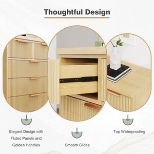 English Elm 5 Drawer Fluted Chest Natural Wood Finish Bohemian Storage for Nursery or Bedroom T3773P415633